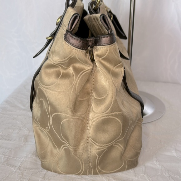 COACH MIA Signature C tan and brown Satchel carryall handbag. Style #15402 - Picture 6 of 16